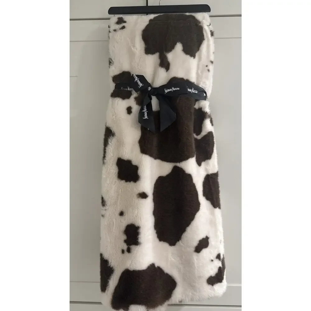 NEIMAN MARCUS Luxury COWHIDE Design Faux Mink Fur Throw Blanket NEW WITH TAGS